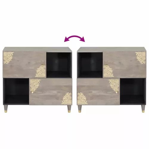Széf polcokkal Szürke és Arany 80 x 33.5 x 75 cm Tömör mangófa