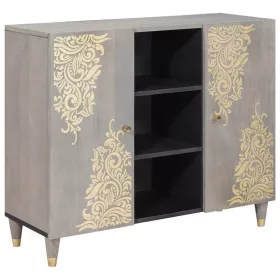   Széf polcokkal Szürke és Arany 90 x 33.5 x 75 cm Tömör mangófa
