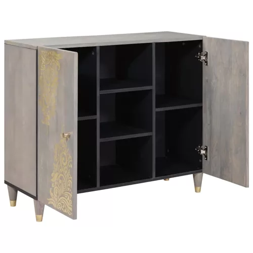 Széf polcokkal Szürke és Arany 90 x 33.5 x 75 cm Tömör mangófa