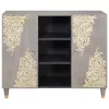 Széf polcokkal Szürke és Arany 90 x 33.5 x 75 cm Tömör mangófa