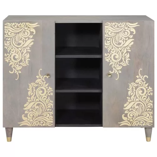 Széf polcokkal Szürke és Arany 90 x 33.5 x 75 cm Tömör mangófa