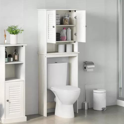 WC Szekrény polcokkal VIGO Fehér 60 x 27 x 161 cm Tömör fenyőfa