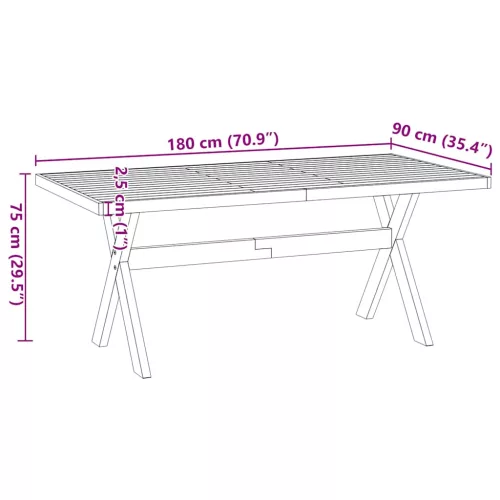 Étkezőasztal NOAIN X alakú lábak 180x90x75 cm tömör fa fenyőfa