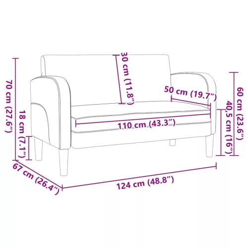 Szürke műbőr Loveseat kanapé 110 cm