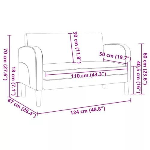 Bordó műbőr loveseat kanapé 110 cm