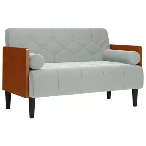 Világosszürke bársony loveseat kanapé párnákkal 110 cm