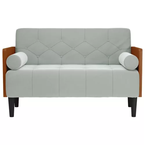 Világosszürke bársony loveseat kanapé párnákkal 110 cm