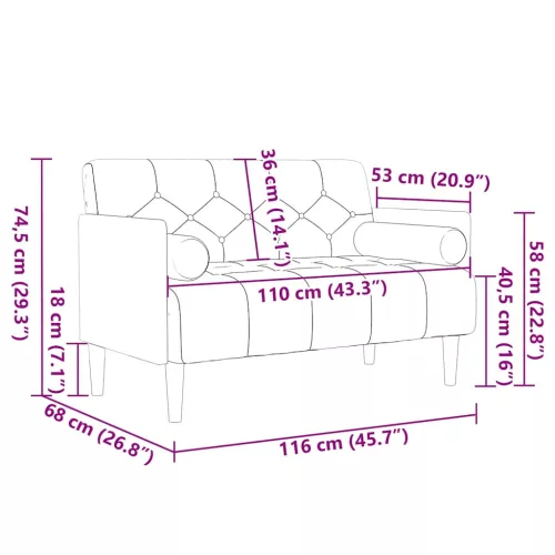 Sötétszürke bársony loveseat kanapé párnákkal 110 cm
