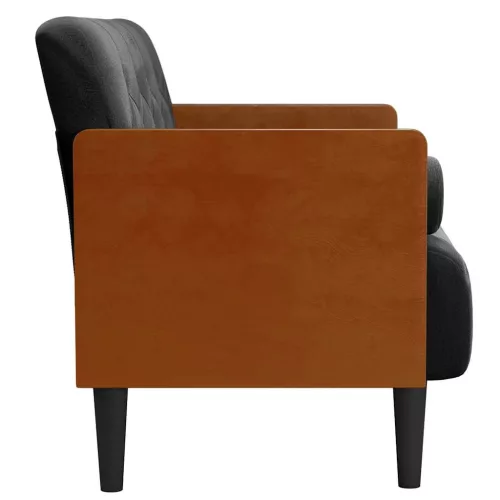Fekete bársony loveseat kanapé párnákkal 110 cm