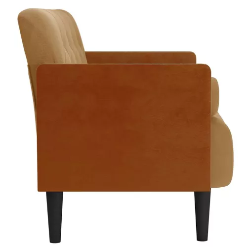 Barna bársony loveseat kanapé párnákkal 110 cm