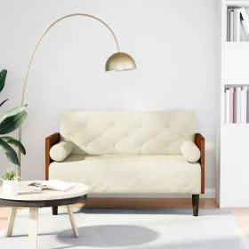 Krém bársony loveseat kanapé párnákkal 110 cm