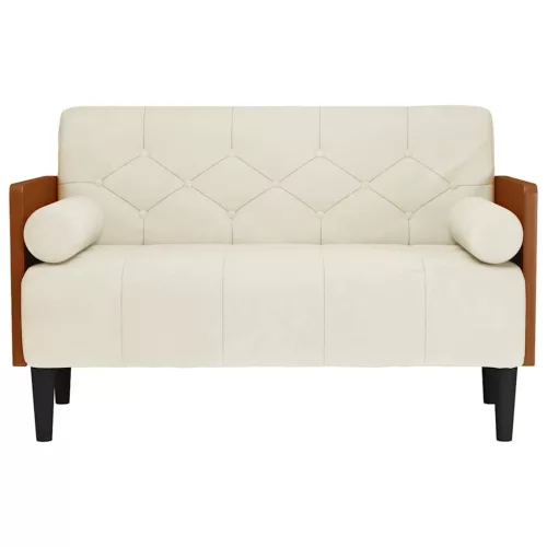 Krém bársony loveseat kanapé párnákkal 110 cm