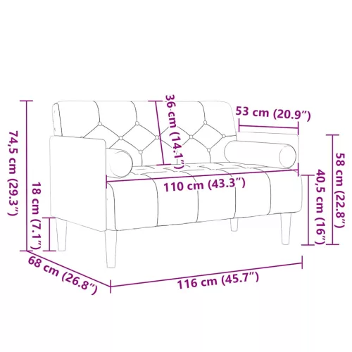 Vászonból loveseat kanapé párnákkal 110 cm