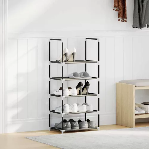 Fekete nem szőtt szövetből cipőállvány 5 szintes 44x28x94 cm