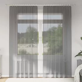 2 db sötétszürke voile függönyök rúd zsebekkel