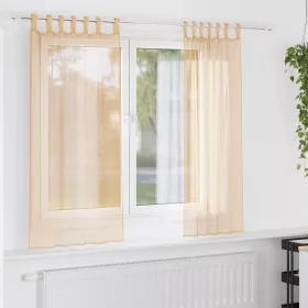 2 db homokszínű voile függönyök rúd zsebekkel