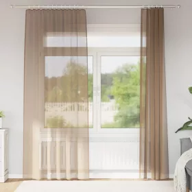 2 db világosbarna voile függönyök rúd zsebekkel