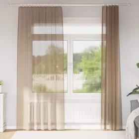 2 db világosbarna voile függönyök rúd zsebekkel