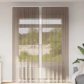 2 db világosbarna voile függönyök rúd zsebekkel