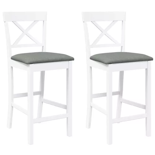 2 db fehér tömörfa gumiból bárszékek párnákkal