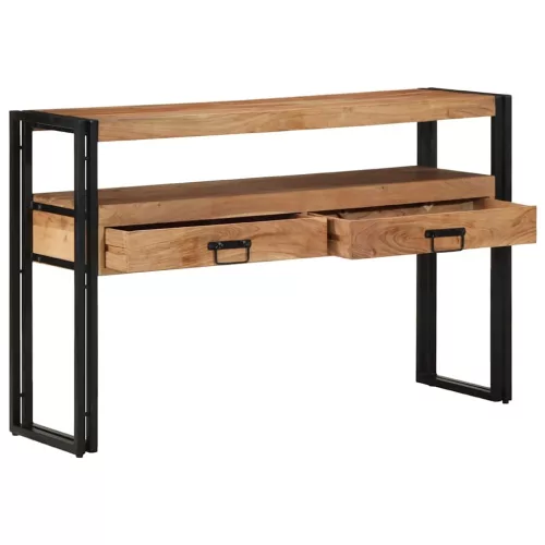 Konzolasztal fiókkal Barna 120 x 33 x 75 cm tömör akácfa