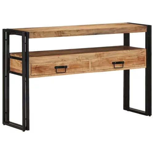 Konzolasztal fiókkal Barna 120 x 33 x 75 cm tömör akácfa
