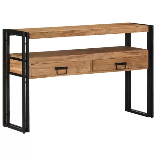 Konzolasztal fiókkal Barna 120 x 33 x 75 cm tömör akácfa