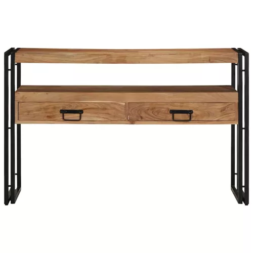 Konzolasztal fiókkal Barna 120 x 33 x 75 cm tömör akácfa