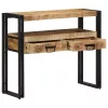 Konzolasztal fiókkal Barna 90 x 33 x 75 cm tömör mangófa