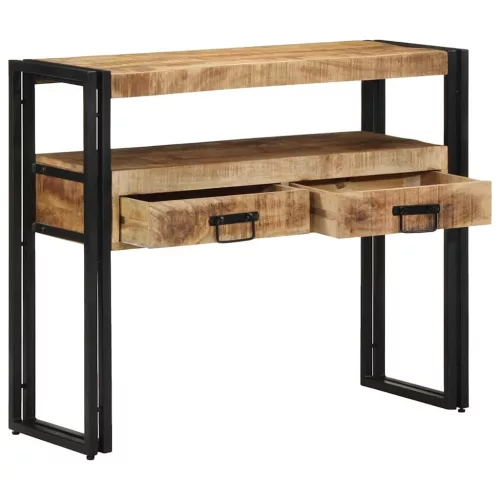 Konzolasztal fiókkal Barna 90 x 33 x 75 cm tömör mangófa