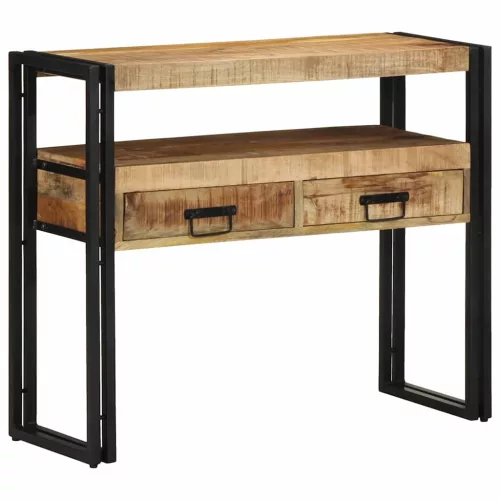 Konzolasztal fiókkal Barna 90 x 33 x 75 cm tömör mangófa
