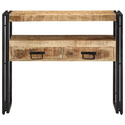 Konzolasztal fiókkal Barna 90 x 33 x 75 cm tömör mangófa