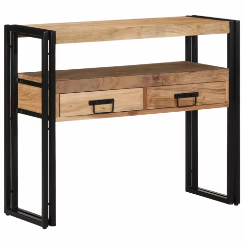 Konzolasztal fiókkal Barna 90 x 33 x 75 cm tömör akácfa