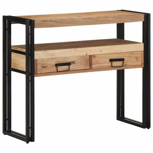 Konzolasztal fiókkal Barna 90 x 33 x 75 cm tömör akácfa