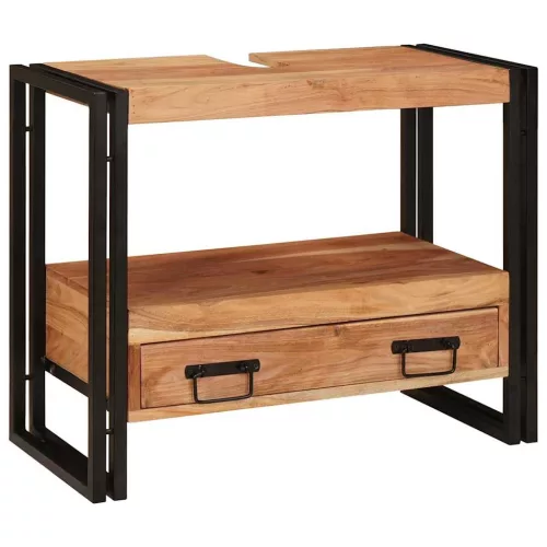 Fürdőszobai mosdószekrény 71 x 33 x 58 cm Tömör akácfa és vas