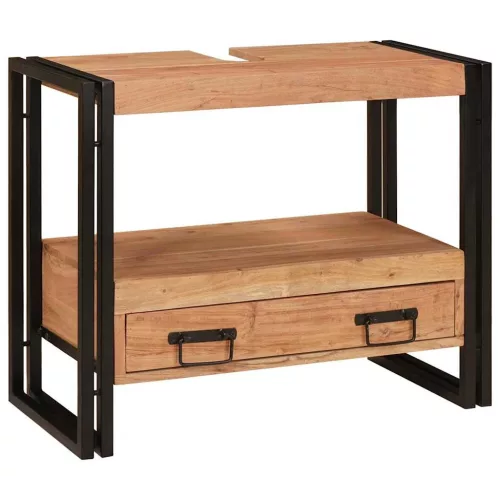 Fürdőszobai mosdószekrény 71 x 33 x 58 cm Tömör akácfa és vas