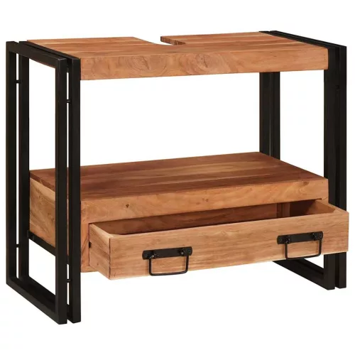 Fürdőszobai mosdószekrény 71 x 33 x 58 cm Tömör akácfa és vas