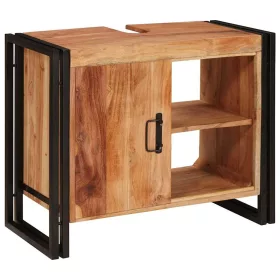   Fürdőszobai mosdószekrény 71 x 33 x 58 cm Tömör akácfa és vas