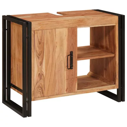Fürdőszobai mosdószekrény 71 x 33 x 58 cm Tömör akácfa és vas