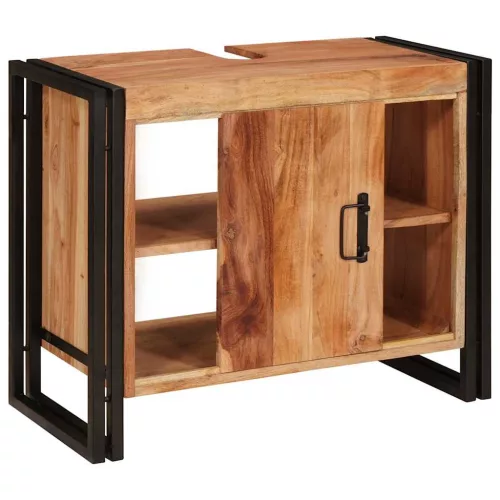 Fürdőszobai mosdószekrény 71 x 33 x 58 cm Tömör akácfa és vas