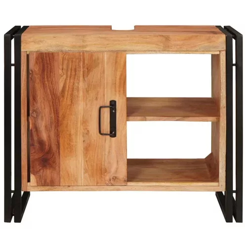 Fürdőszobai mosdószekrény 71 x 33 x 58 cm Tömör akácfa és vas