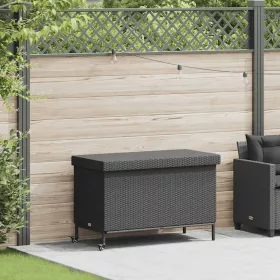   Fekete polyrattan kerti tárolóláda kerekekkel 110x55x73 cm