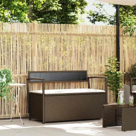 Barna polyrattan kerti tárolópad párnával