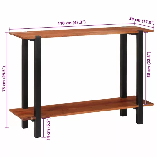 Konzolasztal polcokkal Barna 110 x 30 x 75 cm tömör akácfa
