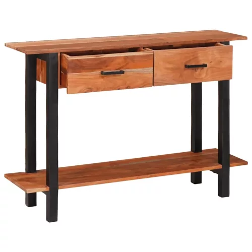 Konzolasztal fiókkal Barna 110 x 30 x 75 cm tömör akácfa