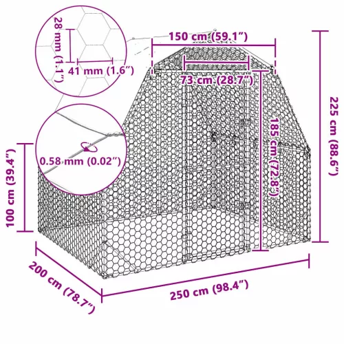 Csirkekifutó tetővel 2,5x2x2,25 m horganyzott acélból
