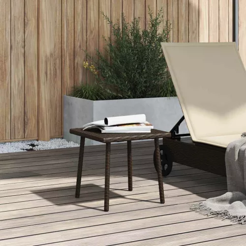 Téglalap barna polyrattan kerti dohányzóasztal 40x40x37cm