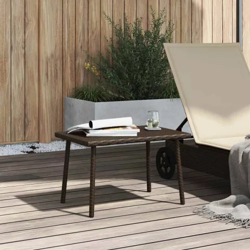 Téglalap barna polyrattan kerti dohányzóasztal 60x40x37cm