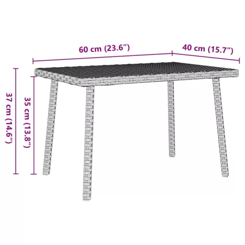 Téglalap polyrattan kerti dohányzóasztal 60x40x37cm