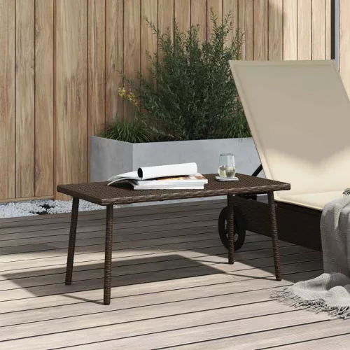 Téglalap barna polyrattan kerti dohányzóasztal 80x40x37cm